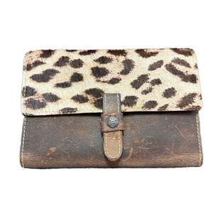 Patricia Nash Distressed Leather and Leopard Calf Hair Trifold Wallet